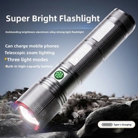 Linterna Súper Brillante de Aleación de Aluminio con Batería de Litio Integrada, Recargable, Impermeable, con Zoom, para Exteriores, con Pantalla Digital