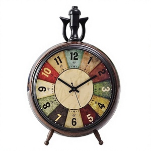 Rustic Wood Analog Compact Battery Powered Round Quartz <b>Table</b> <b>Clock</b> Antique Style Decorative Timepiece for Living Room - Product Image 1