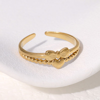 Bague tendance en acier inoxydable double couche avec nœud et cœur, plaquée or 18 carats, hypoallergénique, minimaliste, accessoires de mode