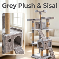 Arbre à chat pour grands chats avec plusieurs poteaux à gratter en sisal, trois plateformes de repose et un grand espace d'activités