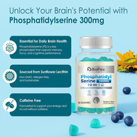 Complément alimentaire en gommes pour le cerveau, marque privée OEM, 10 en 1, phosphatidylsérine, probiotiques, acide alpha-lipoïque, extrait et oméga 3, concentration accrue