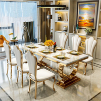 Table de banquet de mariage, de réception ou d'hôtel, design moderne et élégant, pieds en acier inoxydable doré, plateau en marbre, fabriquée par Xuanzhen Factory