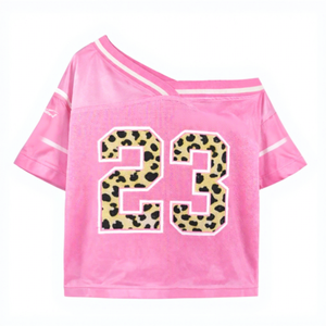 Pink Asymmetrical Cold Shoulder <b>Mesh</b> T-Shirt With Leopard Print 23 Plus Size <b>Women's</b> <b>Top</b> - Product Image 4