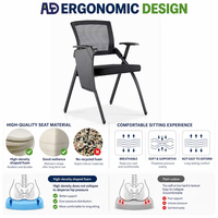 Chaise de formation ergonomique pliable avec tablette d'écriture, dossier en maille respirante, siège rembourré, cadre métallique à quatre pieds, pour salle de classe et salle de conférence