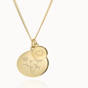 Loveher bijoux en acier inoxydable plaqué or en acier inoxydable disque vierge gravé <span class=keywords><strong>naissance</strong></span> fleur pendentif colliers pour femmes <span class=keywords><strong>cadeau</strong></span> - Product Image 2