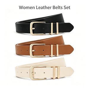 Custom 3 Pack Women <b>Belts</b> <b>for</b> Jeans <b>Dresses</b> Pants Ladies Leather Waist <b>Belt</b> With <b>Gold</b> Circle Buckle <b>for</b> Daily Casual Outfits - Product Image 1