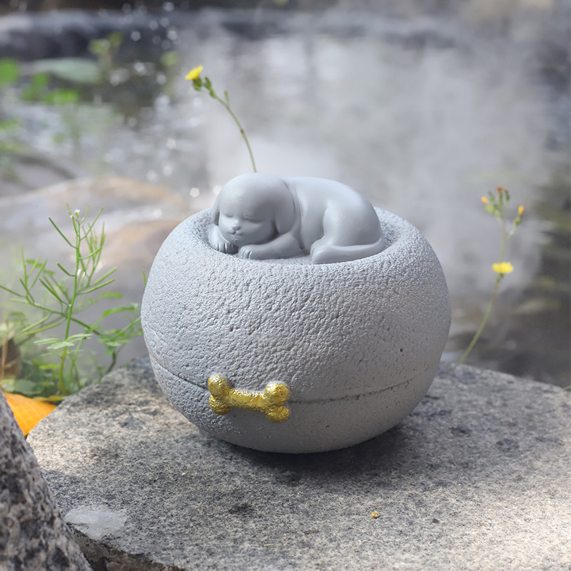 Ceramic Pet Urn For Ashes - Handcrafted Grey Bongo Design For Dog, Cat, Or Small Animal Memorial