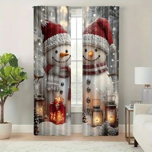 Rideaux de Noël à carreaux rouges et noirs, décorations de fenêtre avec sapin de Noël, cerf, <span class=keywords><strong>renard</strong></span>, flocon de neige, pour chambre à coucher, draperies d'hiver, 2 panneaux personnalisables - Product Image 3