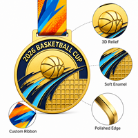 Medaglia Personalizzata per Basket Placcata in Oro, Argento e Bronzo con Rilievo 3D e Nastro per Tornei e Premi Sportivi