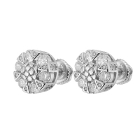 Feine 5A Kubische Zirkonia Herzschliff Hip-Hop-Schmuck Vintage Glänzende 10mm Gold 925 Sterling Silber Blumen-Ohrstecker