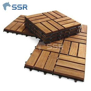 High Quality Brown 12 Slat Acacia Wood <b>Decking</b> Tiles Outdoor Interlocking Floor Tiles Anti-Slip for Balcony - Product Image 1