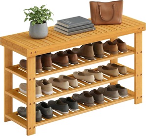 Sturdy Shoe Organizer Shoe Storage Organizer for Entryway Bathroom Shoe <b>Rack</b> <b>Bench</b> 3-Tier Wood Shoe Storage Organizer - Product Image 5