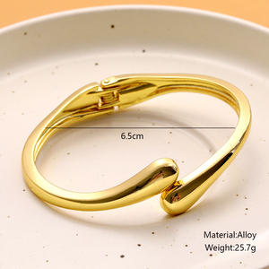 Hot Selling New Fashion European American Zinc Alloy <b>Gold</b> Silver Unisex Vintage Personalized Water Drop Spring Opening Bangles - Product Image 4