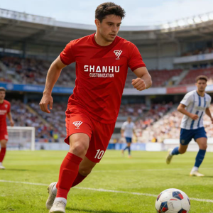 Camiseta de Fútbol Personalizada con Número y Logotipo, Color Rojo, Duradera, de Secado Rápido, Uniforme de Fútbol - Product Image 1