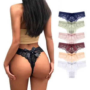 Wholesale Low Waist Bow Underpants Thong Tangas Ropa Interior De Encaje Ladies Women Underwear Panties Lace
