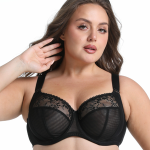 Maßgefertigter Seitenstützender Komfort-Bralette Vollständige Abdeckung Push-Up Einfarbig Bestickter Übergrößen-Bügel-BH mit Spitze für Damen - Product Image 6