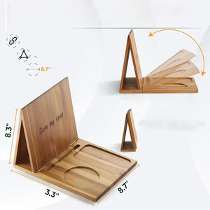 Soporte de lectura plegable de bambú con portavasos para escritorio, soporte para libros y organizador - Product Image 4