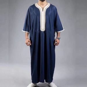 Jubba Marocchina per <span class=keywords><strong>Uomo</strong></span>, Thobe <span class=keywords><strong>Arabo</strong></span>, Caftano Fatto a Mano, Abito Lungo Blu Navy con Delicati Ricami Bianchi - Product Image 2