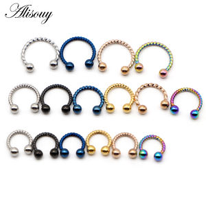 Alisouy, 1 pieza, 16G, 6/8/10mm, bola torcida, herradura, anillo de nariz falsa, Clip C, BCR, <span class=keywords><strong>Piercing</strong></span> para tabique labial, anillos de nariz <span class=keywords><strong>Falso</strong></span>, Aro para mujeres y hombres - Product Image 1