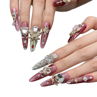 Ongles à presser réutilisables personnalisés en zircon rose, fabrication artisanale de haute qualité, avec outils pour ongles, vente en gros d'usine