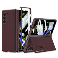 Nouvelle arrivée 2023 GKK Magnetic Flip Bracket Shell Membrane Cuir uni intégré pour Galaxy Z Fold5 coque de téléphone ultra-mince