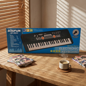 Clavier de piano électronique 49 touches, 16 sons, 6 rythmes, 5 percussions, mini orgue à touches, microphone, alimenté par piles, prise casque 3,5 mm - Product Image 1