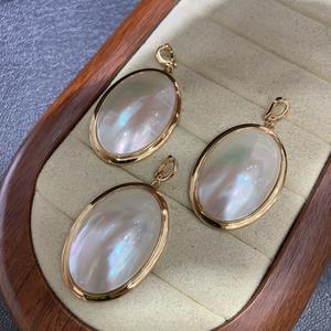 Pendentif en argent pur avec perle Mabe, ovale 25x35mm, collier plaqué or pour femme - Product Image 2