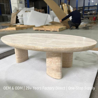 Table basse ovale en travertin, vente en gros d'usine, table centrale en travertin pour projet de salon de villa contemporaine