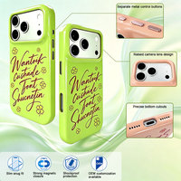 Étui de téléphone en PU brillant motif trèfle mignon - Protection intégrale antichoc magnétique avec boutons métalliques pour iPhone 15 16 17 Pro Max