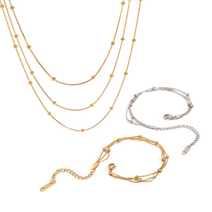Yueli Three Layer <b>Beaded</b> Chain Necklace Stainless Steel Minimalist Design For Women Fashion Jewelry <b>Set</b> - Product Image 5