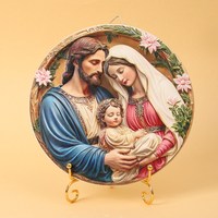 Plaque religieuse en résine gaufrée, Sainte Famille, ornement de bureau, décoration catholique, plaque avec support de présentation