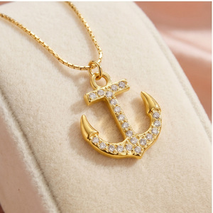 yunnique Women's Anchor Necklace 18K Gold Plated Zircon Pendant Stainless Steel <b>Chain</b> Fashion Jewelry Gift for Leisure - Product Image 2