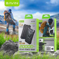 BAVIN Powerbank à charge rapide en gros PC1118 20000mah 22.5w avec lumière LED, chargeur solaire à panneaux 15W et câble de charge