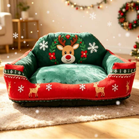 Lit de Noël pour chat, design renne, canapé-lit avec coussin en coton PP doux, amovible et lavable