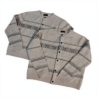 Cardigan en tricot jacquard Fair Isle rétro tendance, manteau col rond doux et chaud de style décontracté pour couples, idéal pour l'automne et l'hiver