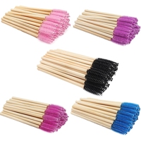 Brosse à mascara jetable avec manche en bois et brosse en nylon, bâtonnets en bambou écologiques pour cils, 50 pièces par paquet