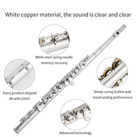 Woodwind Instrument Manufacturer Nickel Plated C Flute, 16 Closed Hole White Copper Flute With E Key Complete Accessory Kit