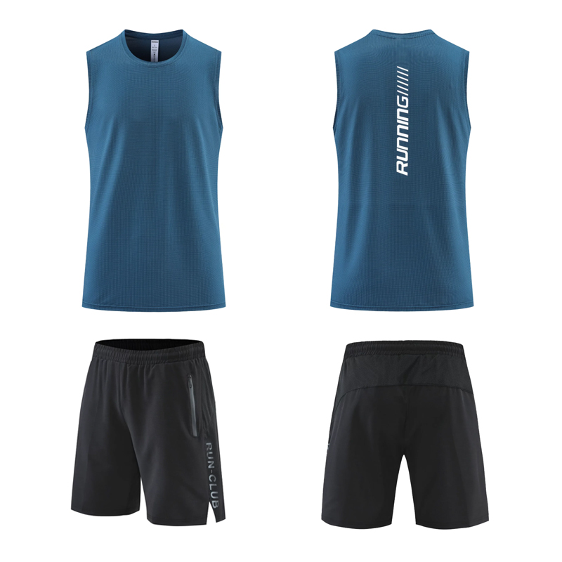 blue tanks + black shorts