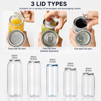 Vente en gros de canettes en plastique PET transparentes de 330 ml avec couvercle facile à ouvrir en aluminium pour l'emballage de café, de soda, de boissons froides