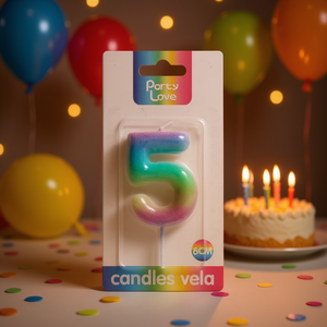 Vela de Cumpleaños con Número 5, 6 cm, Color Arcoíris, para Fiestas - Product Image 1