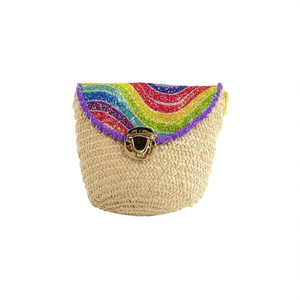 Sac à main en paille à rabat avec paillettes arc-en-ciel pour enfants 12x14cm Accessoire de plage - Product Image 1