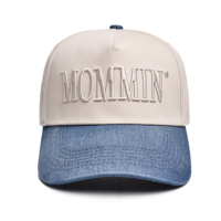 Gorra de Béisbol y Gorra Trucker MOMMIN con Bordado de Letras, Dos Tonos, Beige, Algodón y Visera de Mezclilla, Ajustable, para Mujer