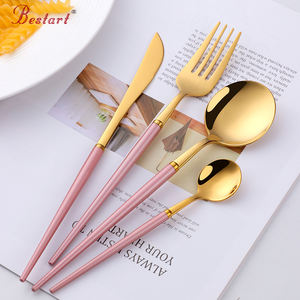 Ensembles de couverts en acier inoxydable or mat couverts miroir polonais avec poignées en <span class=keywords><strong>plastique</strong></span> pour la nourriture pour les mariages - Product Image 3