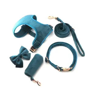 Pet Products Set Custom PVC Logo Velvet Soft Dog Collar Leash Adjustable Safety Dog Harness for Best Pet Gift