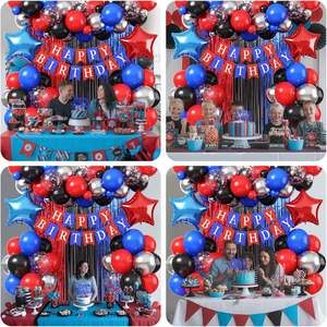 Ensemble de ballons pour fête sur le thème des <span class=keywords><strong>super</strong></span>-héros, décorations pour anniversaire, comprenant un kit de ballons, une bannière Joyeux Anniversaire, un rideau à franges - Product Image 6