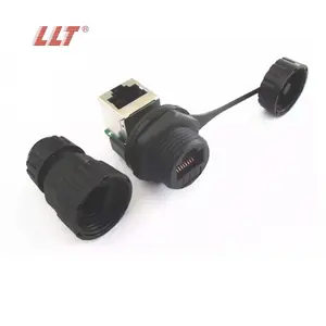 LLT 8 pin Right Angle Waterproof RJ45 Ethernet Connector IP68 Panel Mount Jack