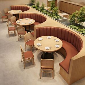 Ensemble table et chaises en bois massif demi-cercle moderne et personnalisé pour usage commercial, restaurants occidentaux, salons de thé, hôtels - Product Image 4
