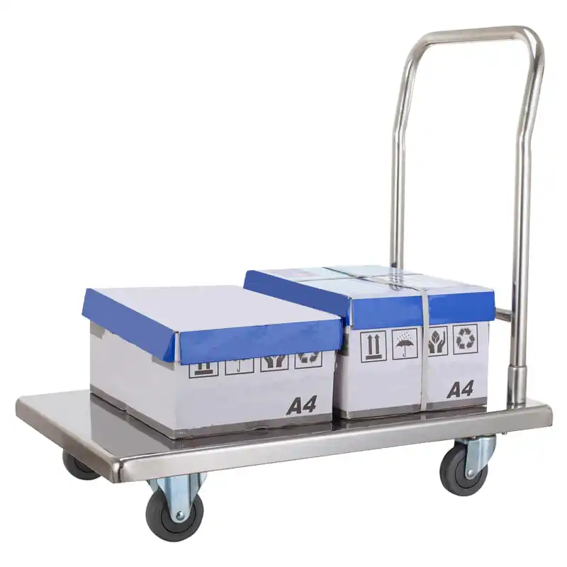 Platform Trolley Industriële Hand Trolley Hoge Kwaliteit Handkarren Trolleys Tools Custom Rvs Zilver Oem Transfer Goederen