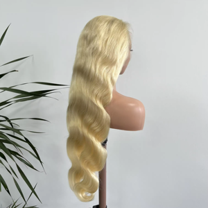 Vente directe d'usine Perruque en cheveux humains <span class=keywords><strong>blonde</strong></span> 613 à ondulation corporelle bouclée à bas prix Perruque en dentelle transparente tendance - Product Image 5