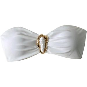 Haut de bikini bandeau personnalisé pour femme, sans bretelles, à nouer dans le dos, en Spandex et Nylon extensible blanc - Product Image 4